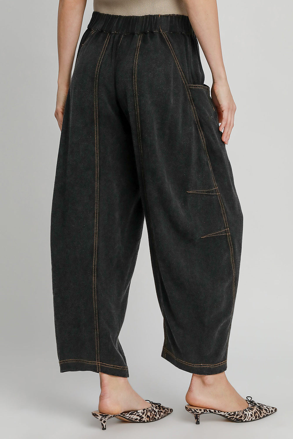 Umgee Elastic Waist Baggy Fit Pants with Pockets - Charming Charlie