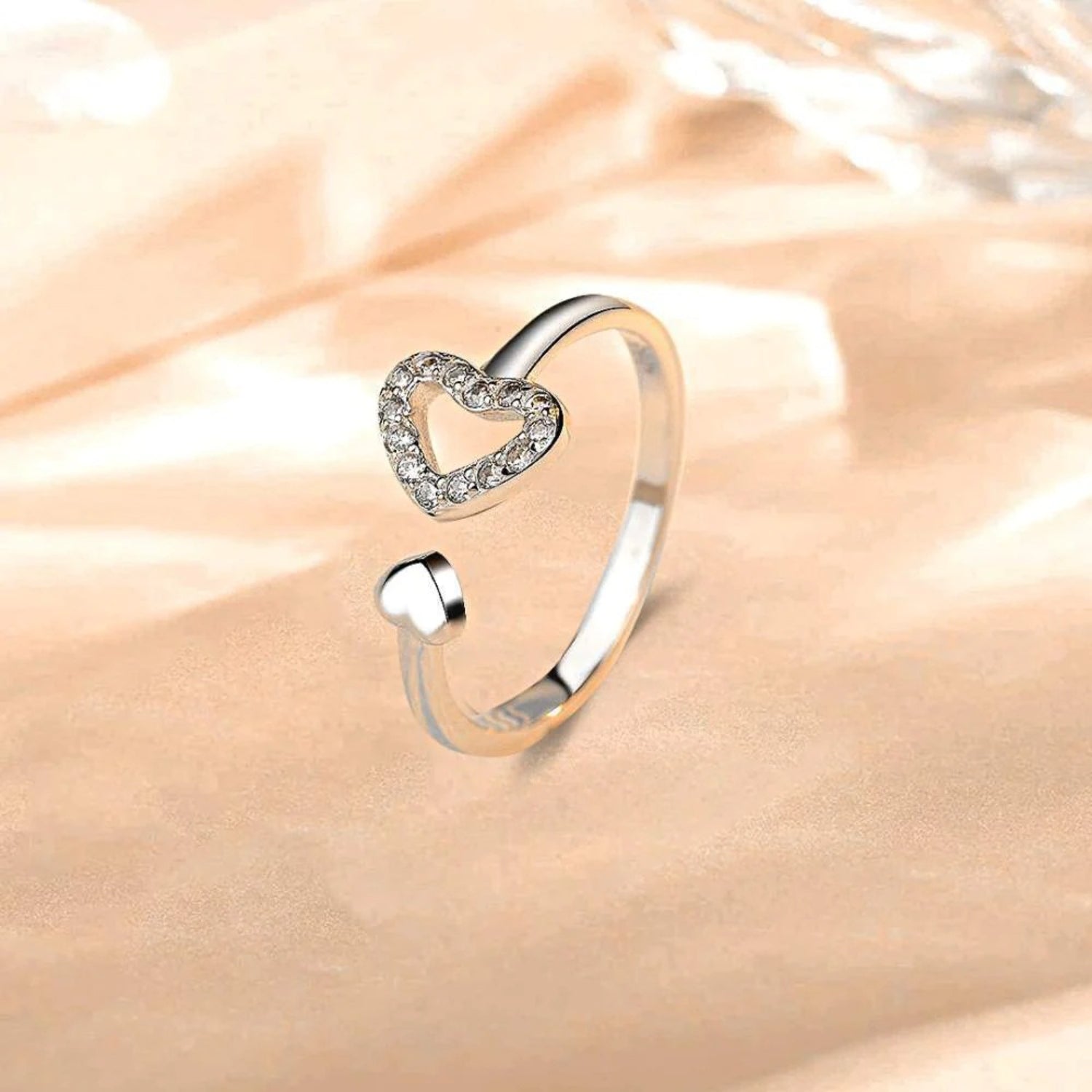 925 Sterling Silver Inlaid Zircon Heart Open Ring - Charming Charlie