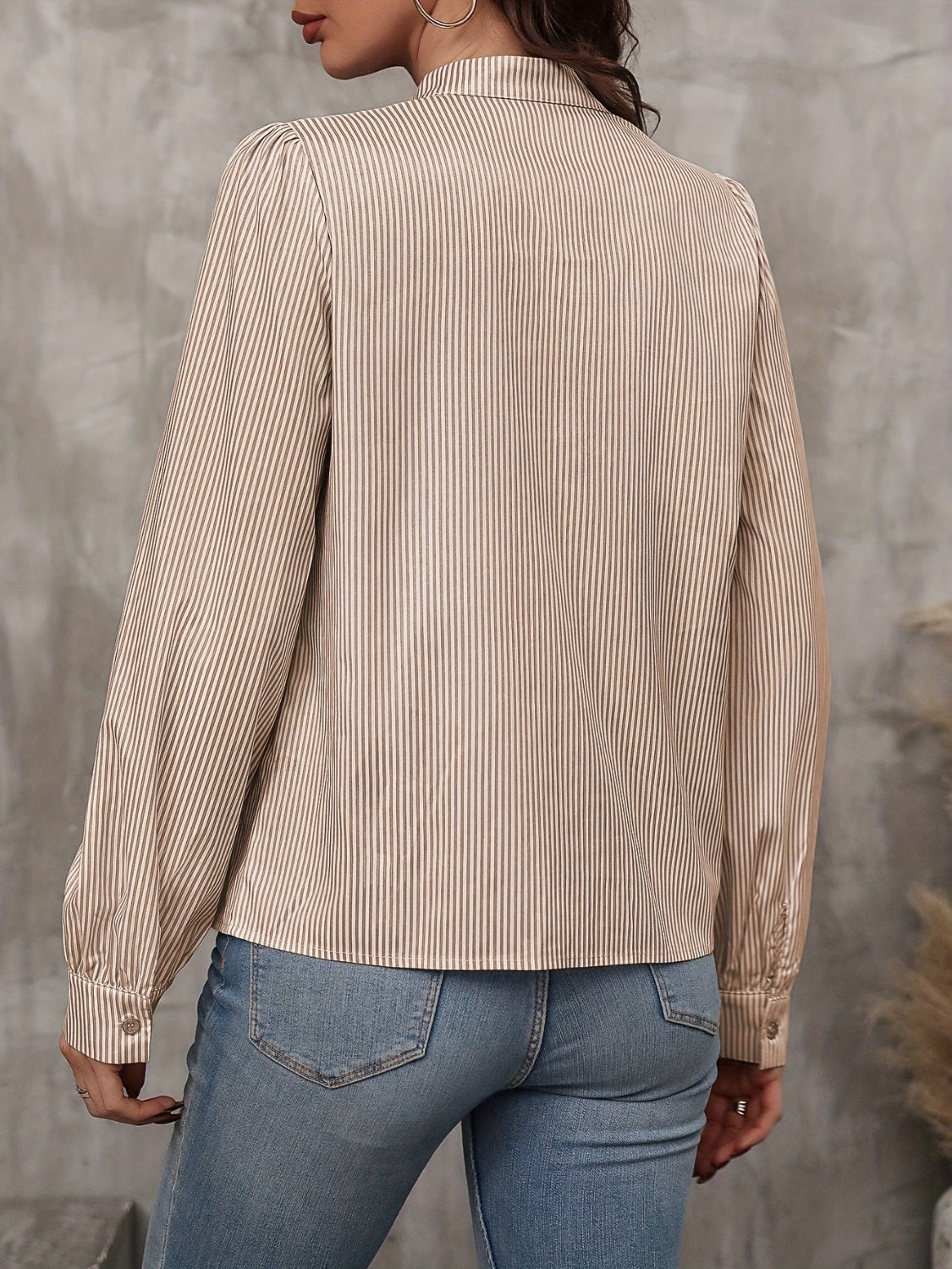 Tied Striped Long Sleeve Blouse - Charming Charlie
