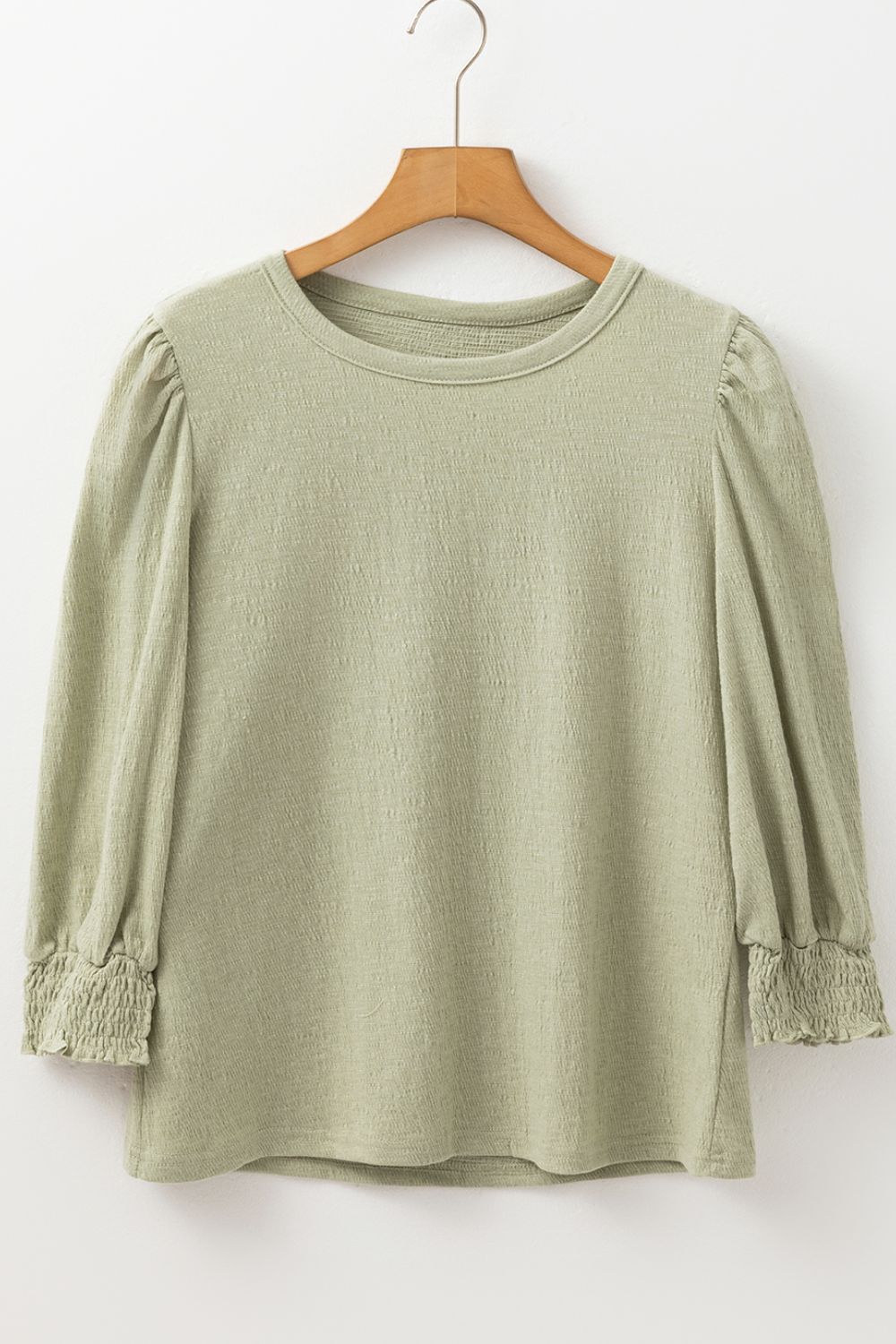 Textured Round Neck Three-Quarter Sleeve Blouse - Charming Charlie