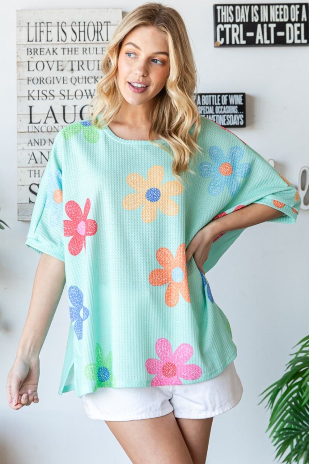 HOPELY Floral Waffle Oversize T-Shirt - Charming Charlie