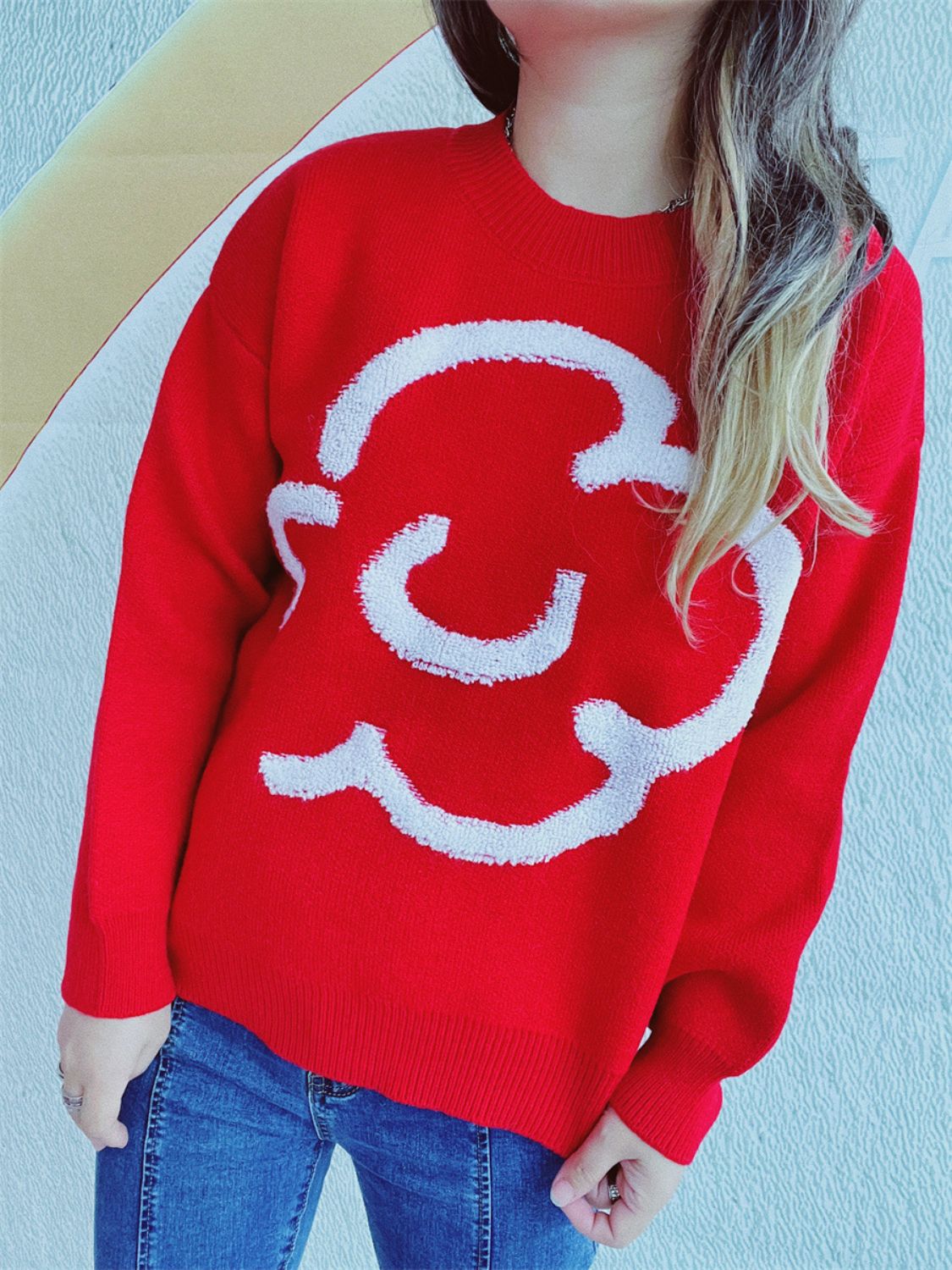 Contrast Round Neck Long Sleeve Sweater - Charming Charlie