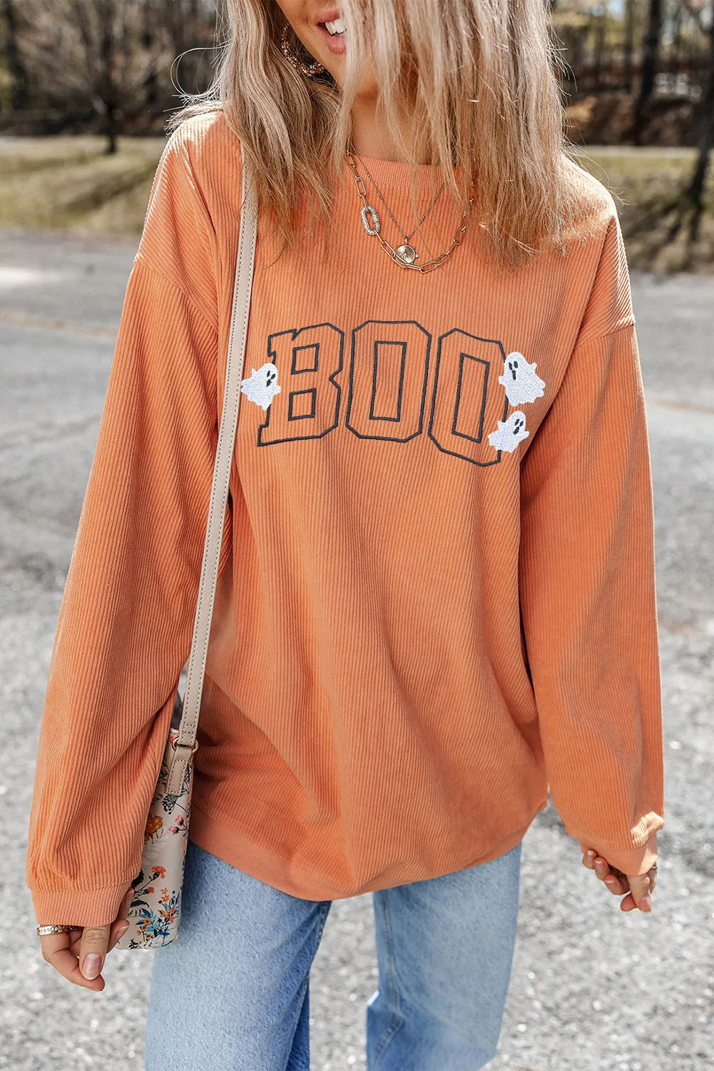 BOO Round Neck Long Sleeve Sweatshirt - Charming Charlie
