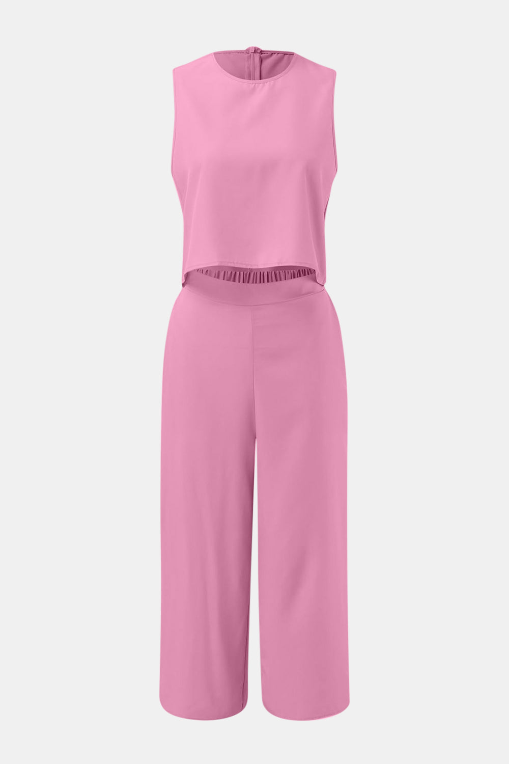 Round Neck Top and Wide Leg Pants Set - Charming Charlie