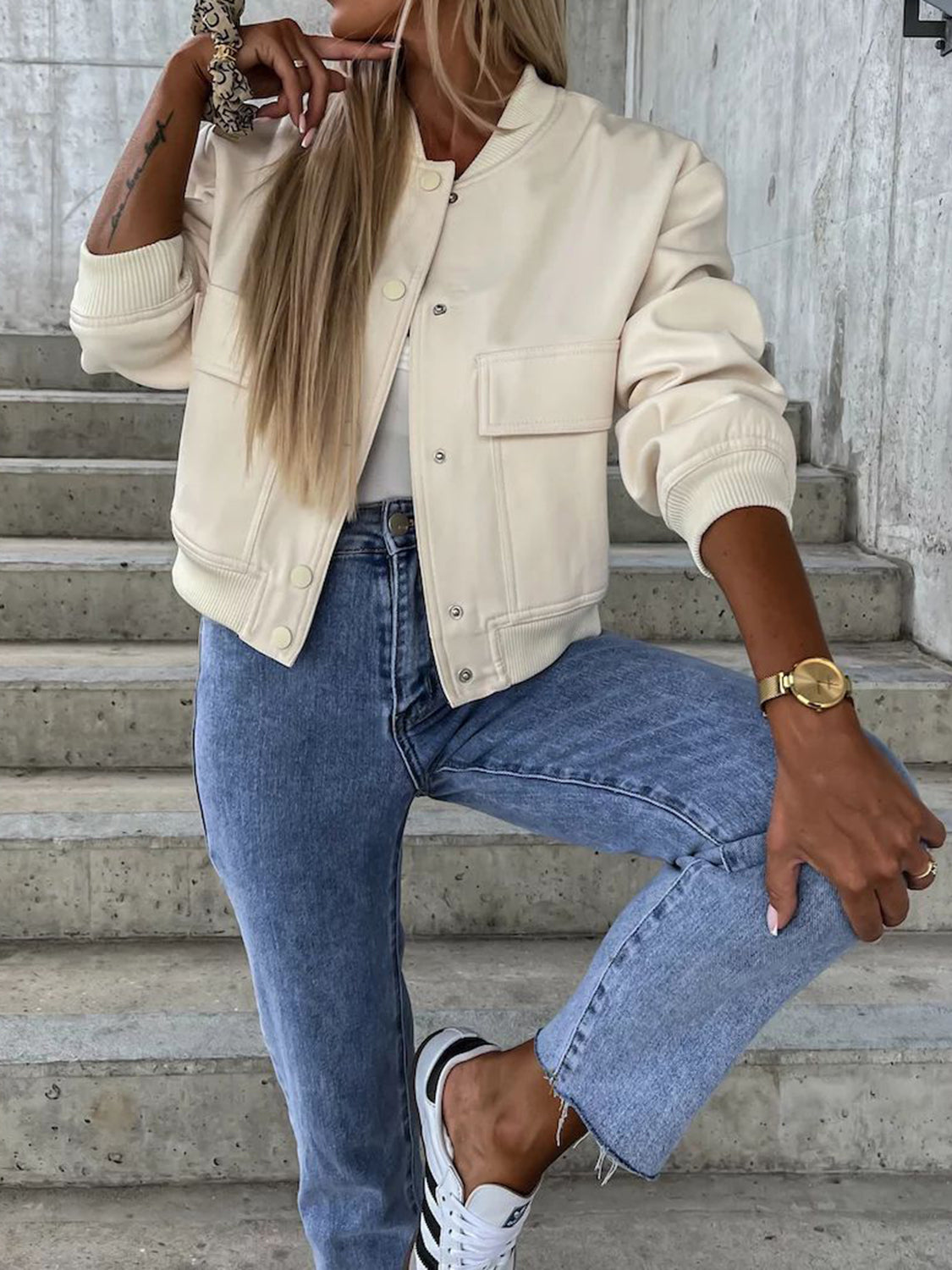 Baseball Collar Dropped Shoulder Jacket - Charming Charlie