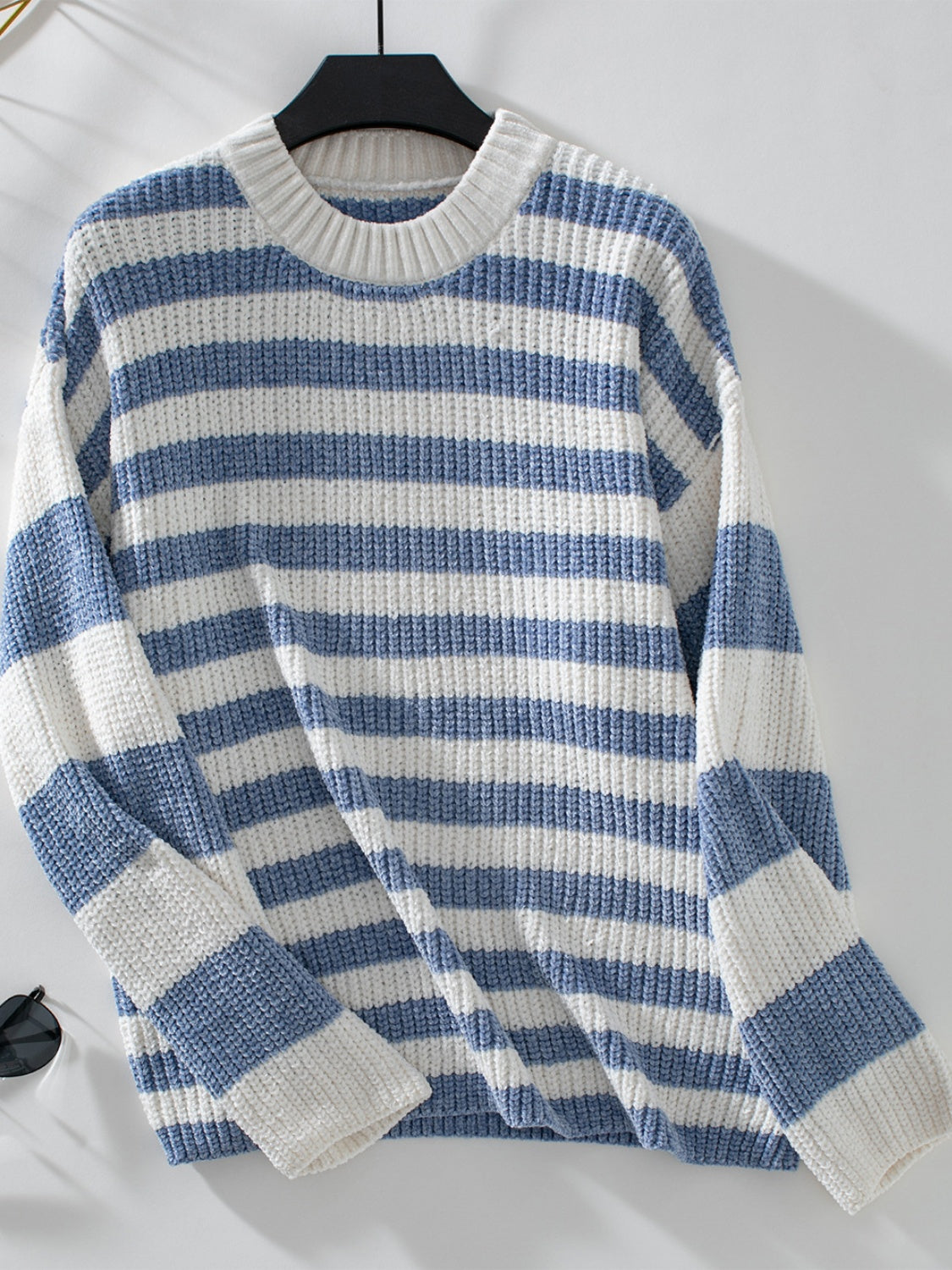 Striped Round Neck Long Sleeve Sweater - Charming Charlie