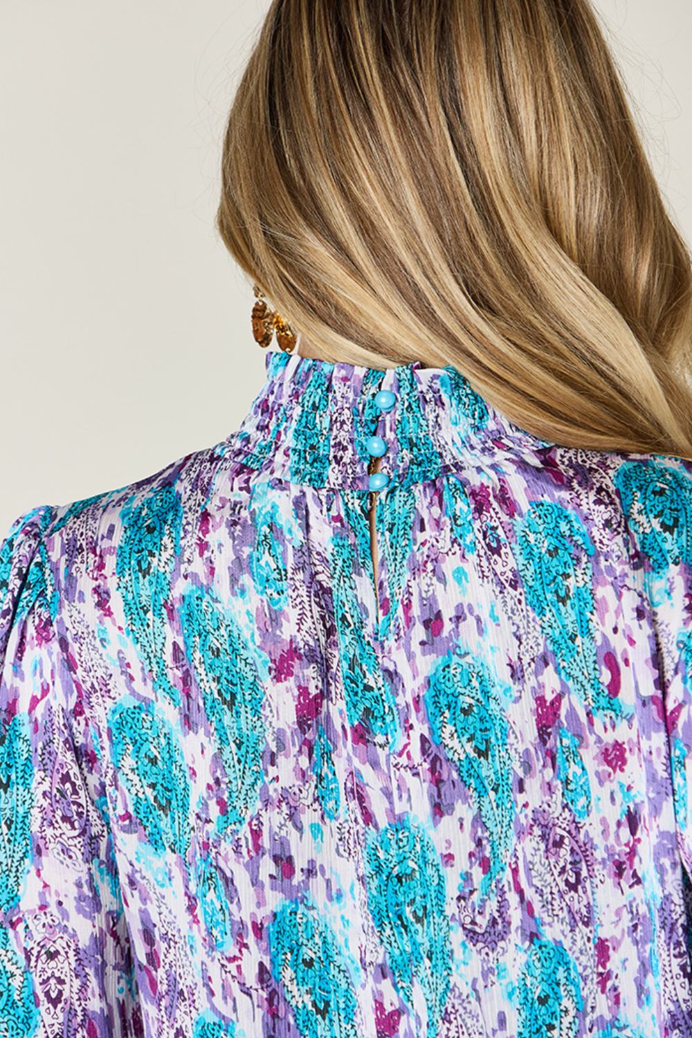 Double Take Full Size Printed Smocked Long Sleeve Blouse - Charming Charlie
