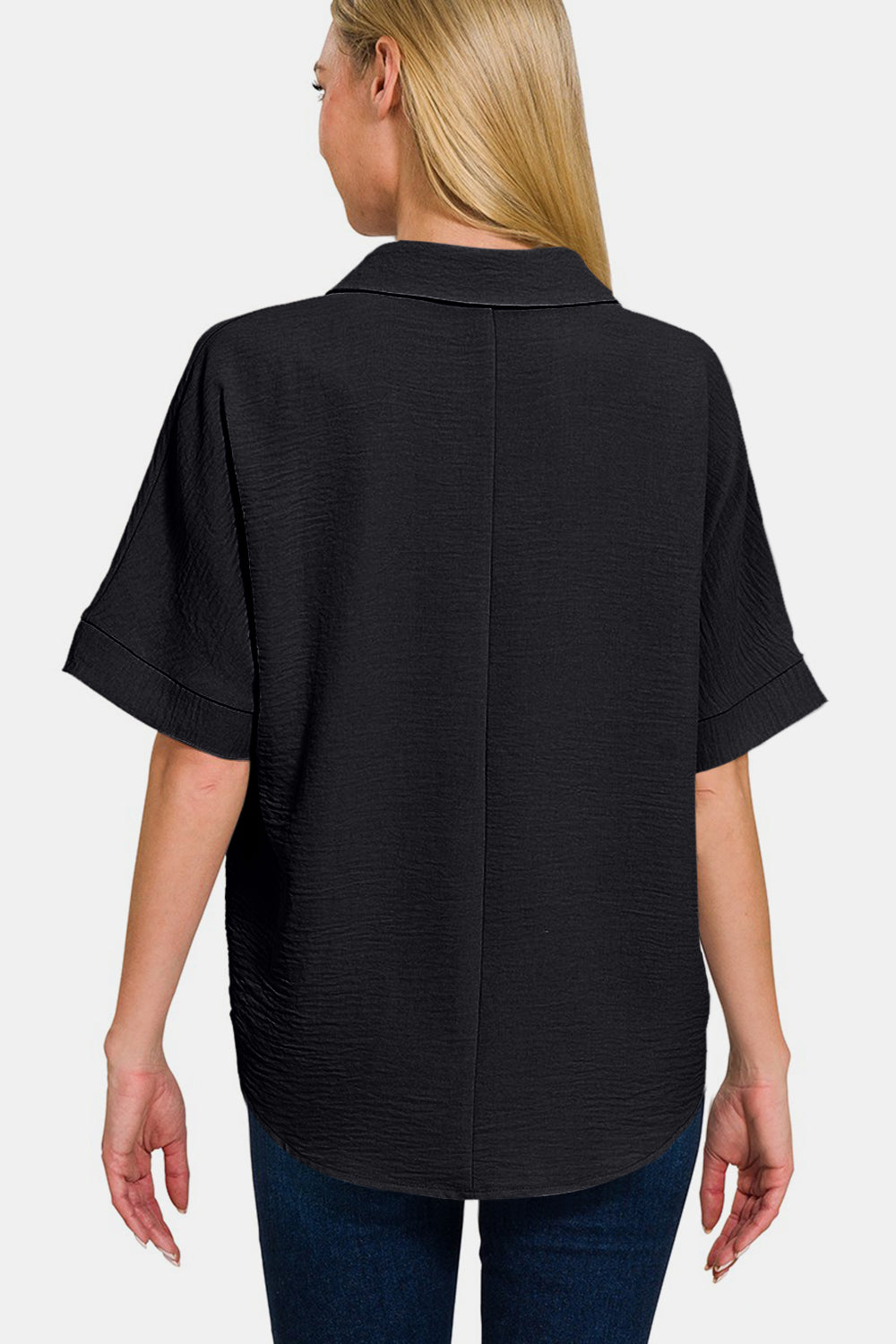 Zenana Full Size Texture Collared Neck Short Sleeve Top - Charming Charlie
