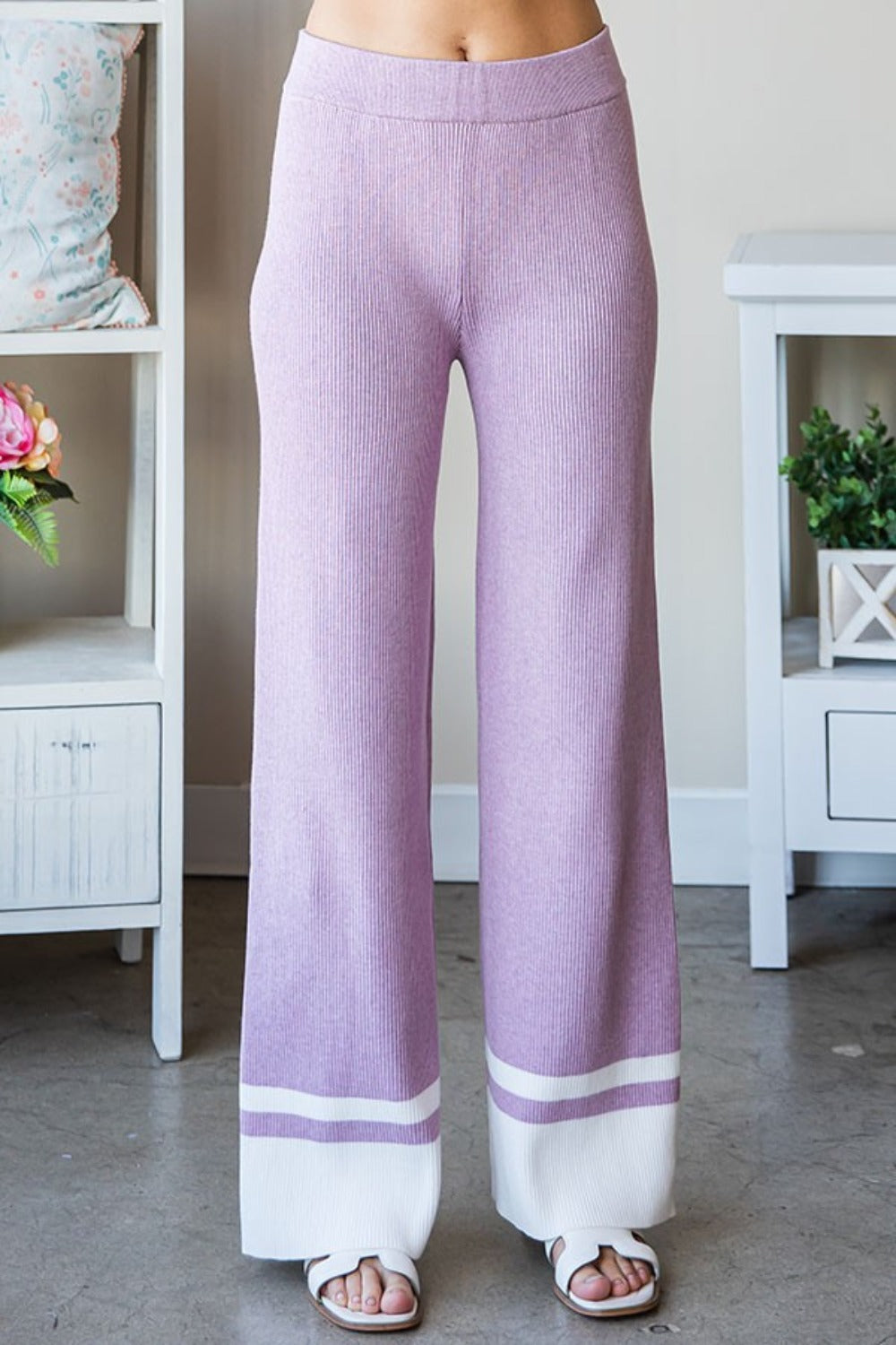 First Love Contrast Ribbed Knit Pants - Charming Charlie