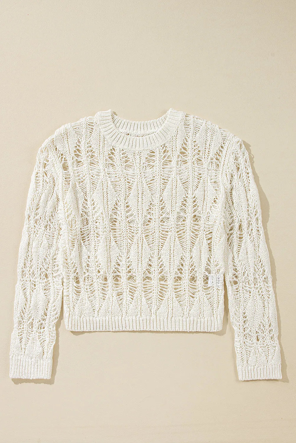 Cutout Round Neck Long Sleeve Knit Cover Up - Charming Charlie