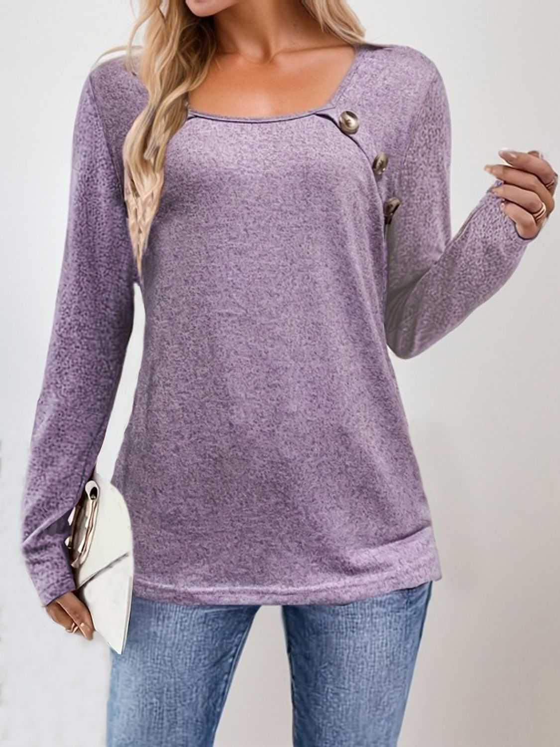 Square Neck Long Sleeve T-Shirt - Charming Charlie