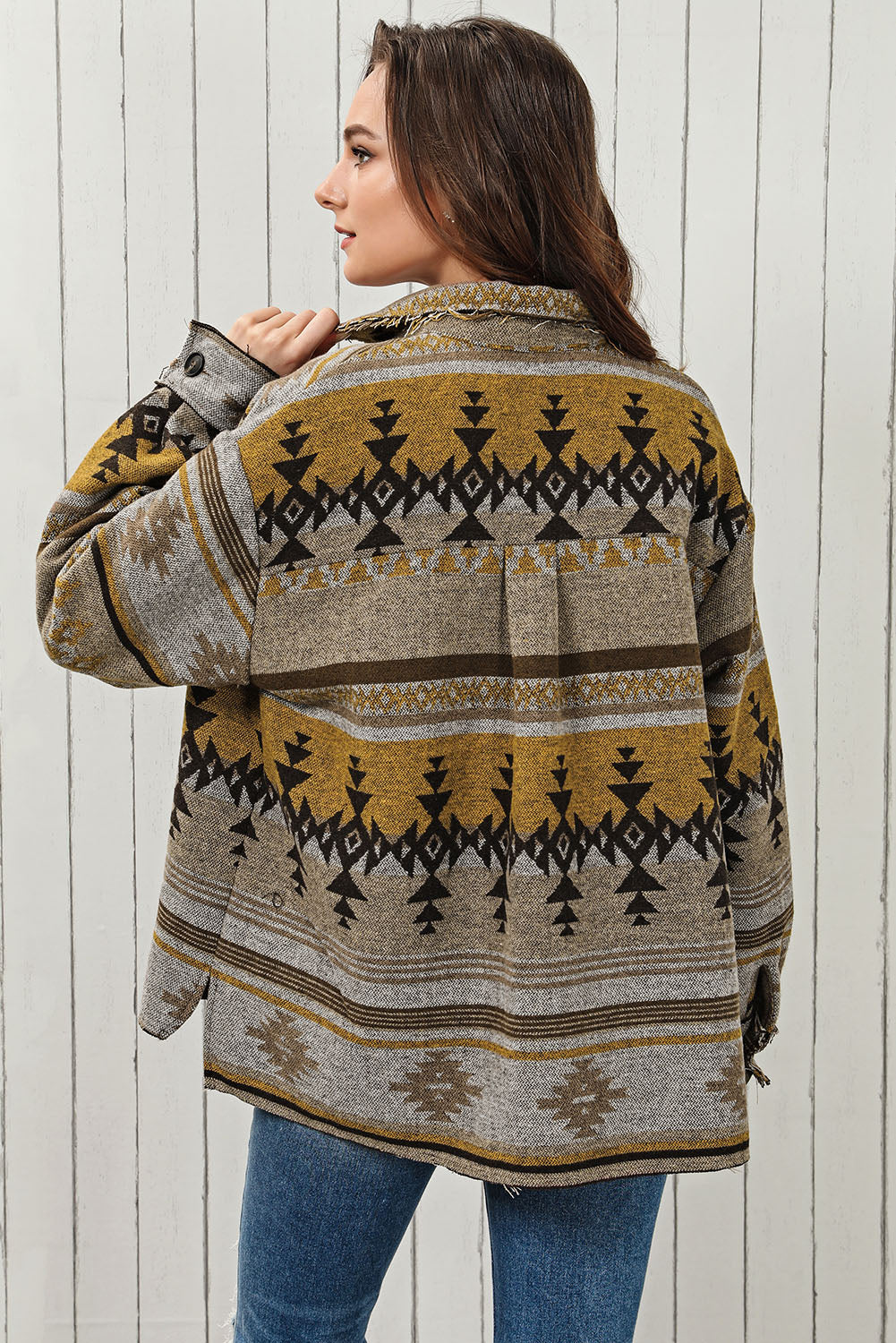Pocketed Geometric Collared Neck Jacket - Charming Charlie