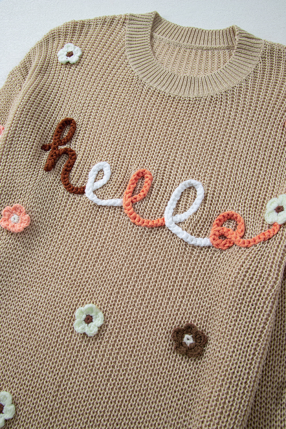 HELLO Flower Round Neck Long Sleeve Sweater - Charming Charlie
