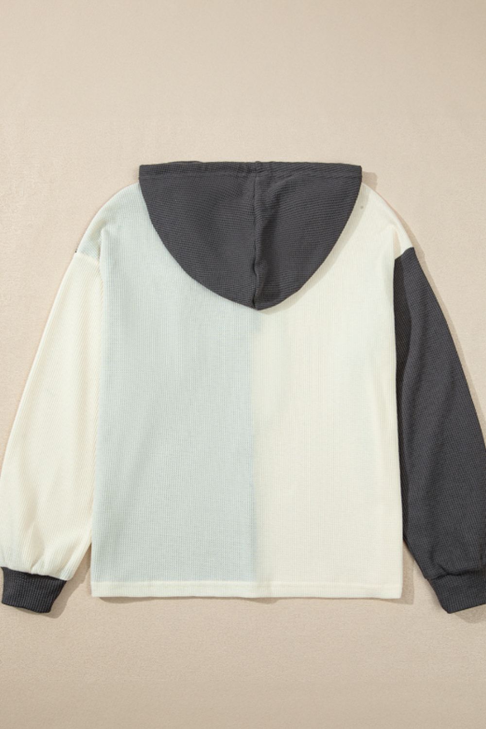 Waffle-Knit Two-Tone Long Sleeve Hoodie - Charming Charlie