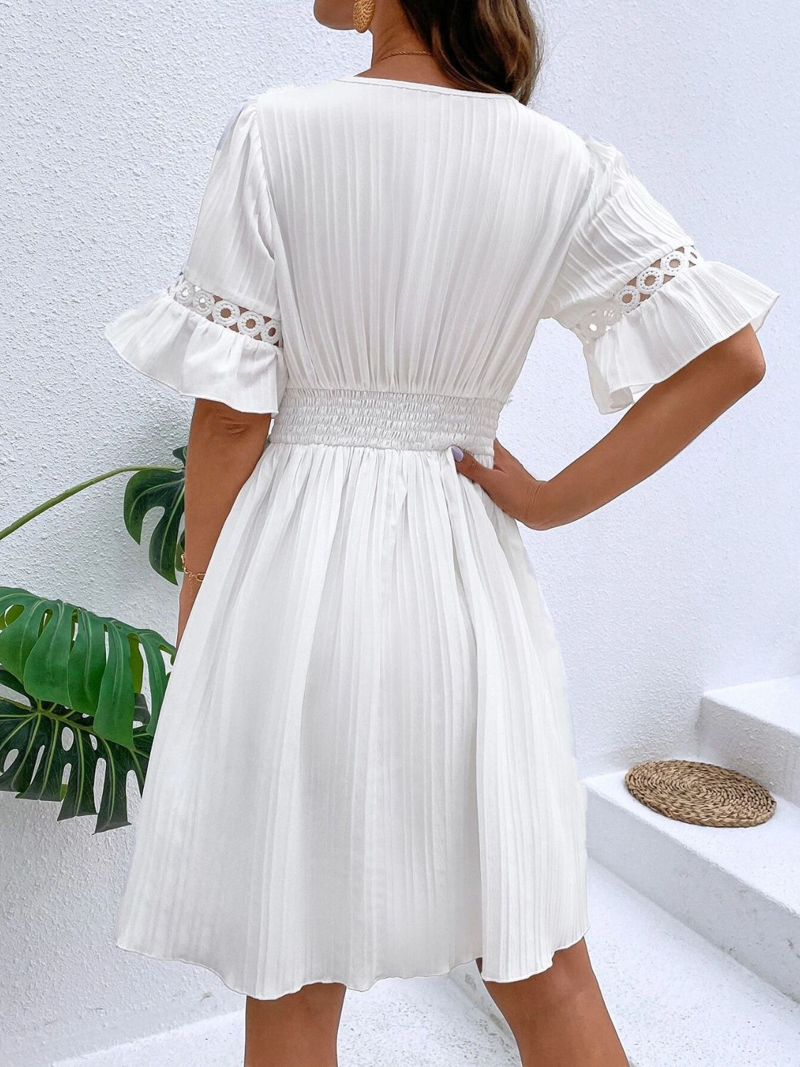 Cutout V-Neck Flounce Sleeve Mini Dress - Charming Charlie