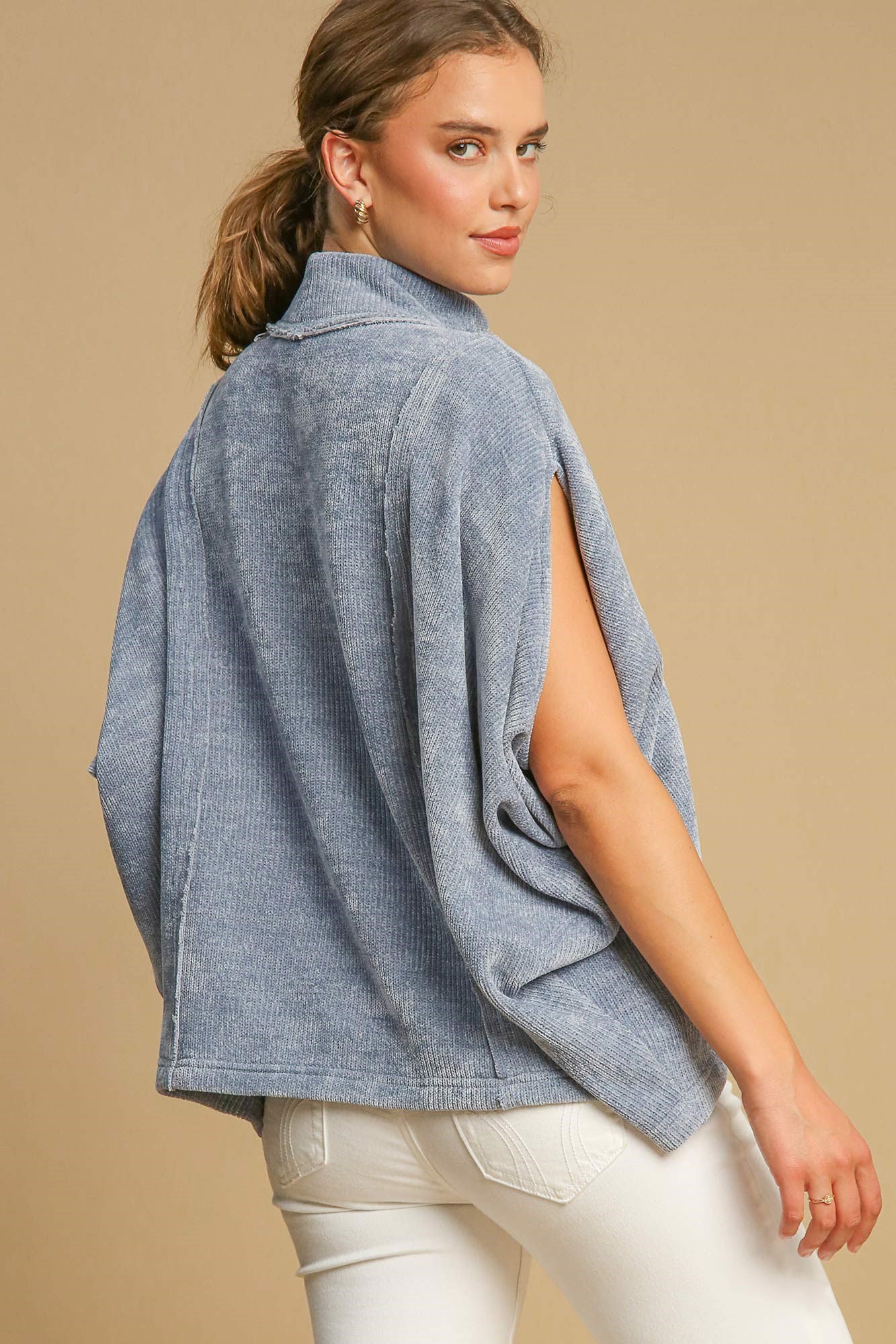 Umgee Solid Color Mock Neck Short Sleeve Top - Charming Charlie