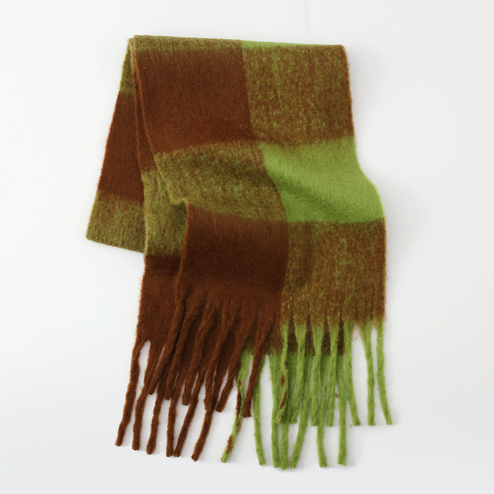 Fringe Contrast Plaid Polyester Scarf - Charming Charlie