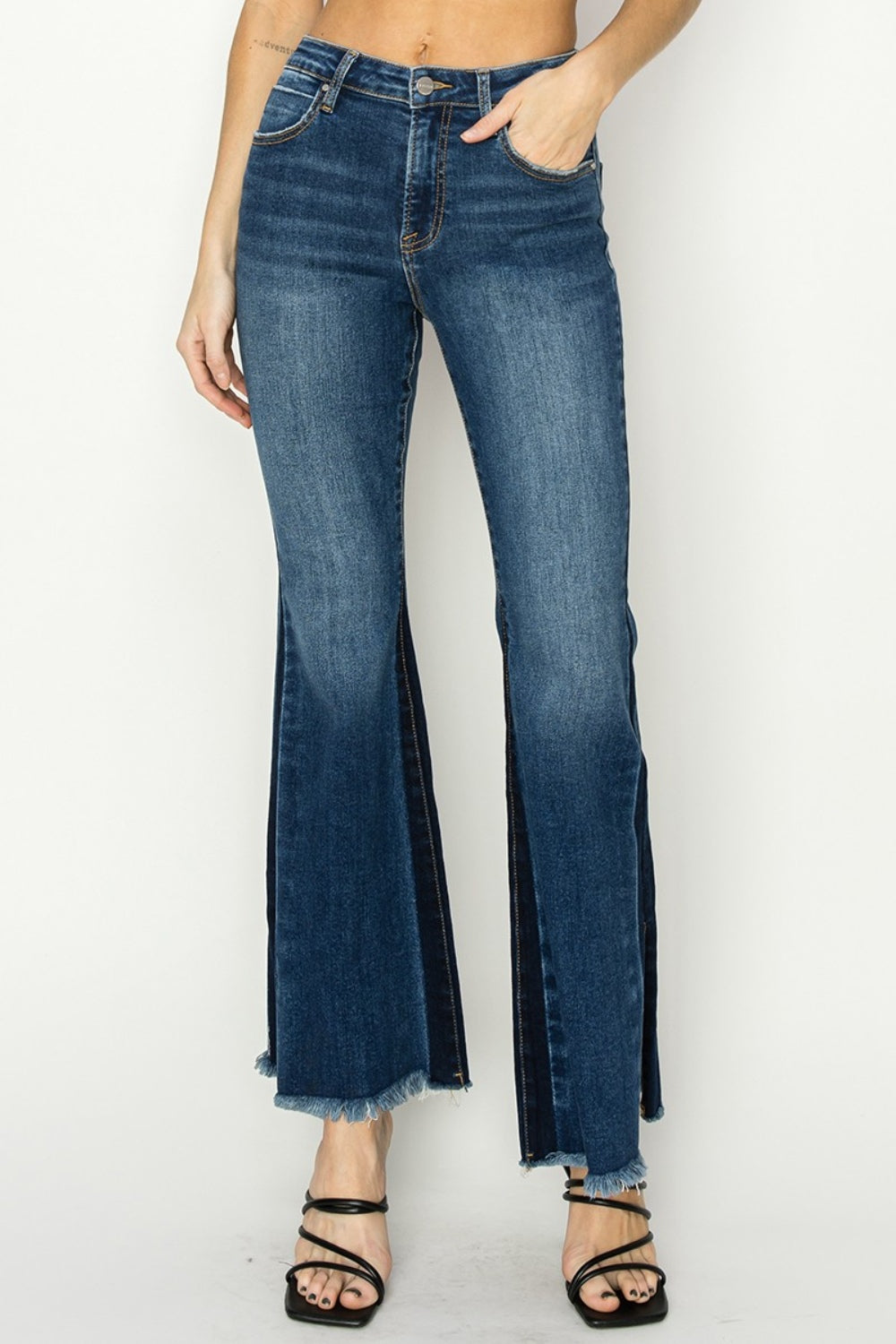 RISEN Full Size High Rise Side Shadow Seam Detail Slit Flare Jeans - Charming Charlie