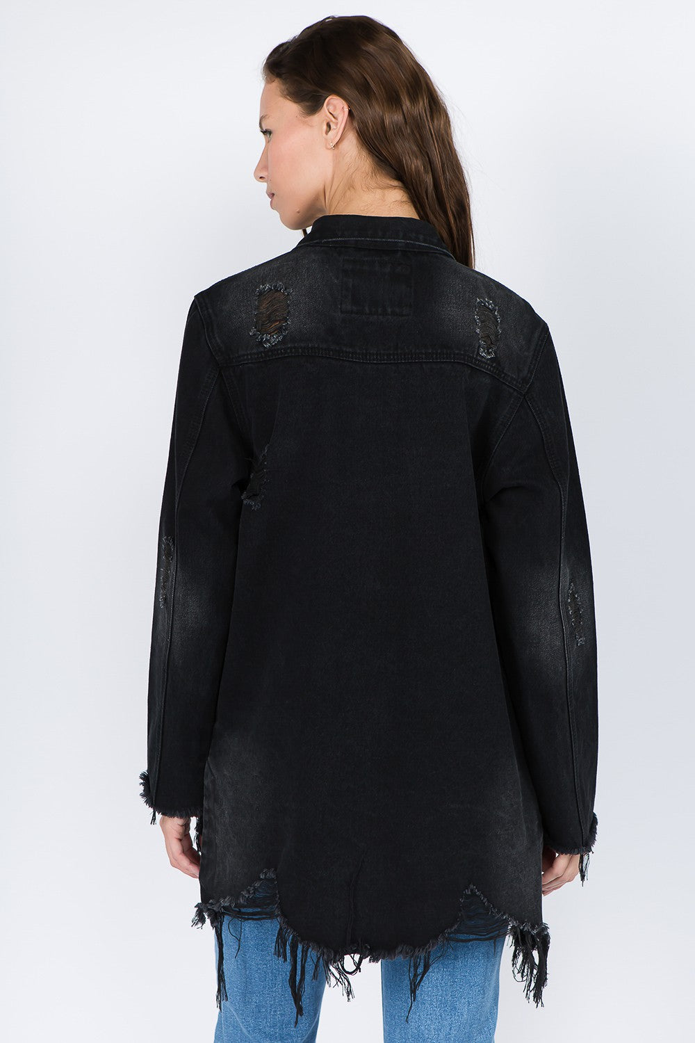 American Bazi Distressed Frayed Hem Denim Jacket - Charming Charlie
