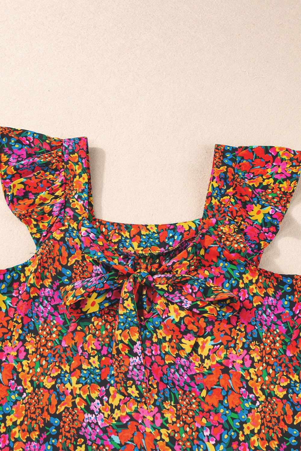 Tied Printed Square Neck Cap Sleeve Blouse - Charming Charlie