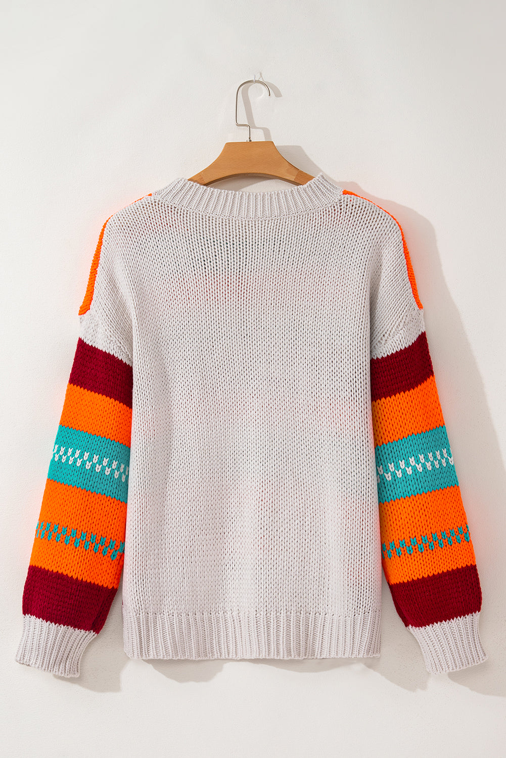 Contrast Striped Round Neck Long Sleeve Sweater - Charming Charlie