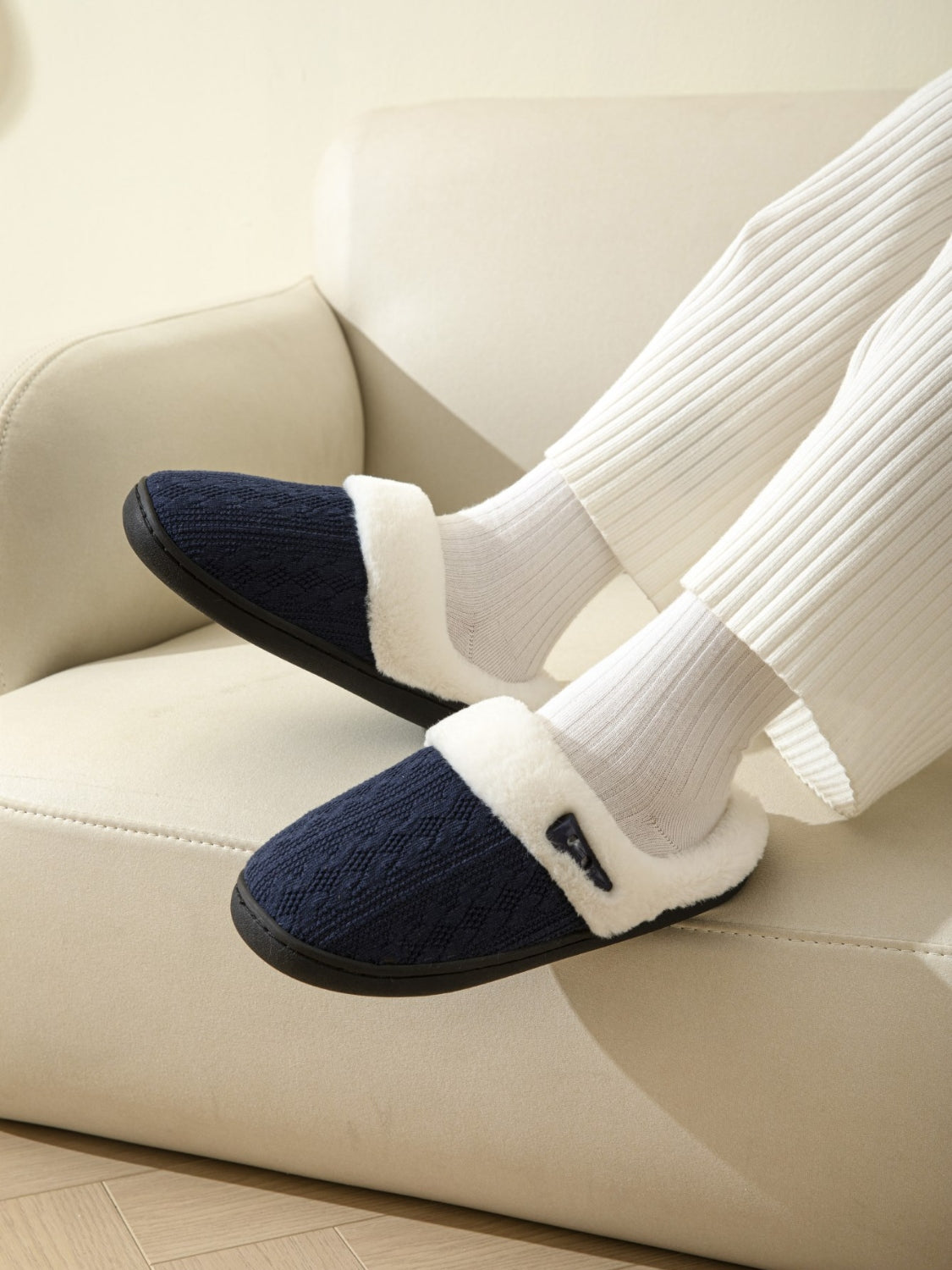 Horn Buckle Furry Texture Flat Slippers - Charming Charlie