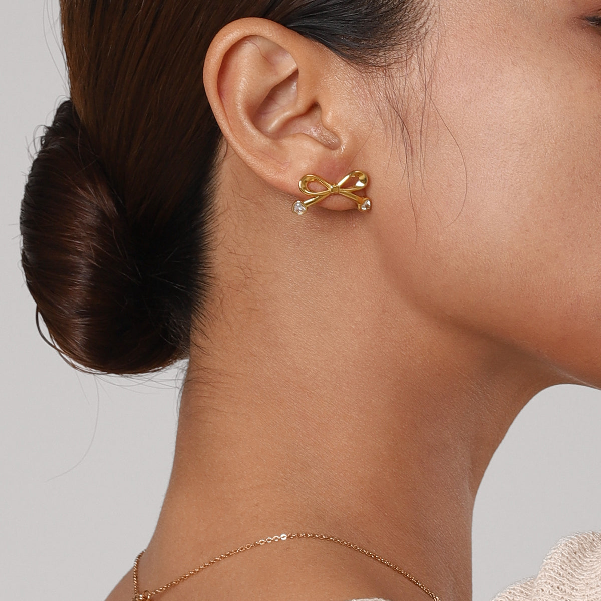 Stainless Steel Inlaid Zircon Bow Earrings - Charming Charlie