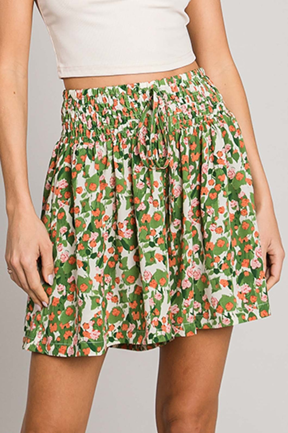 Cotton Bleu by Nu Label Floral Printed Smocked Waist Skorts - Charming Charlie