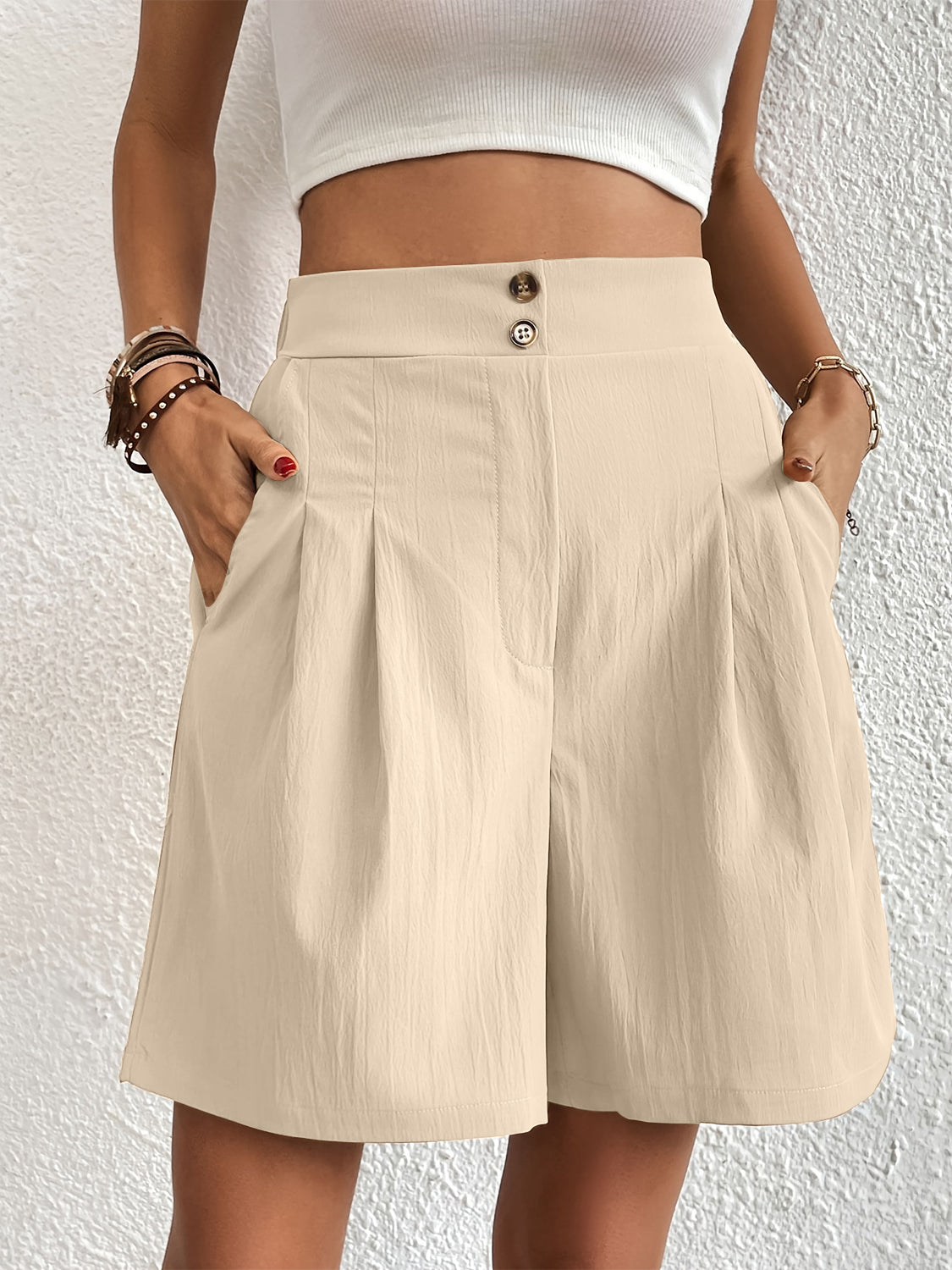 Pocketed Half Elastic Waist Shorts - Charming Charlie