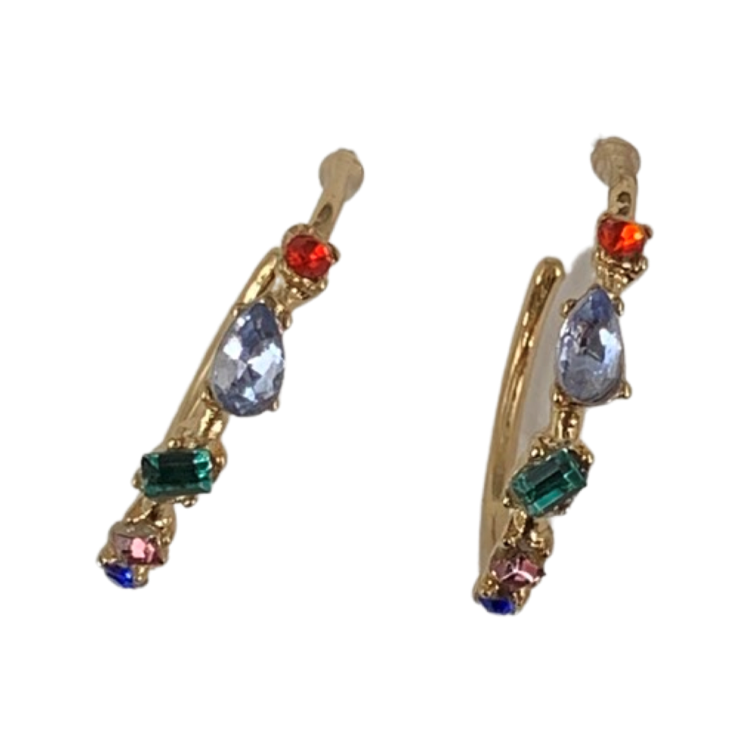 Gold Multi Stone Multi Color Small Hoop Earring - Charming Charlie