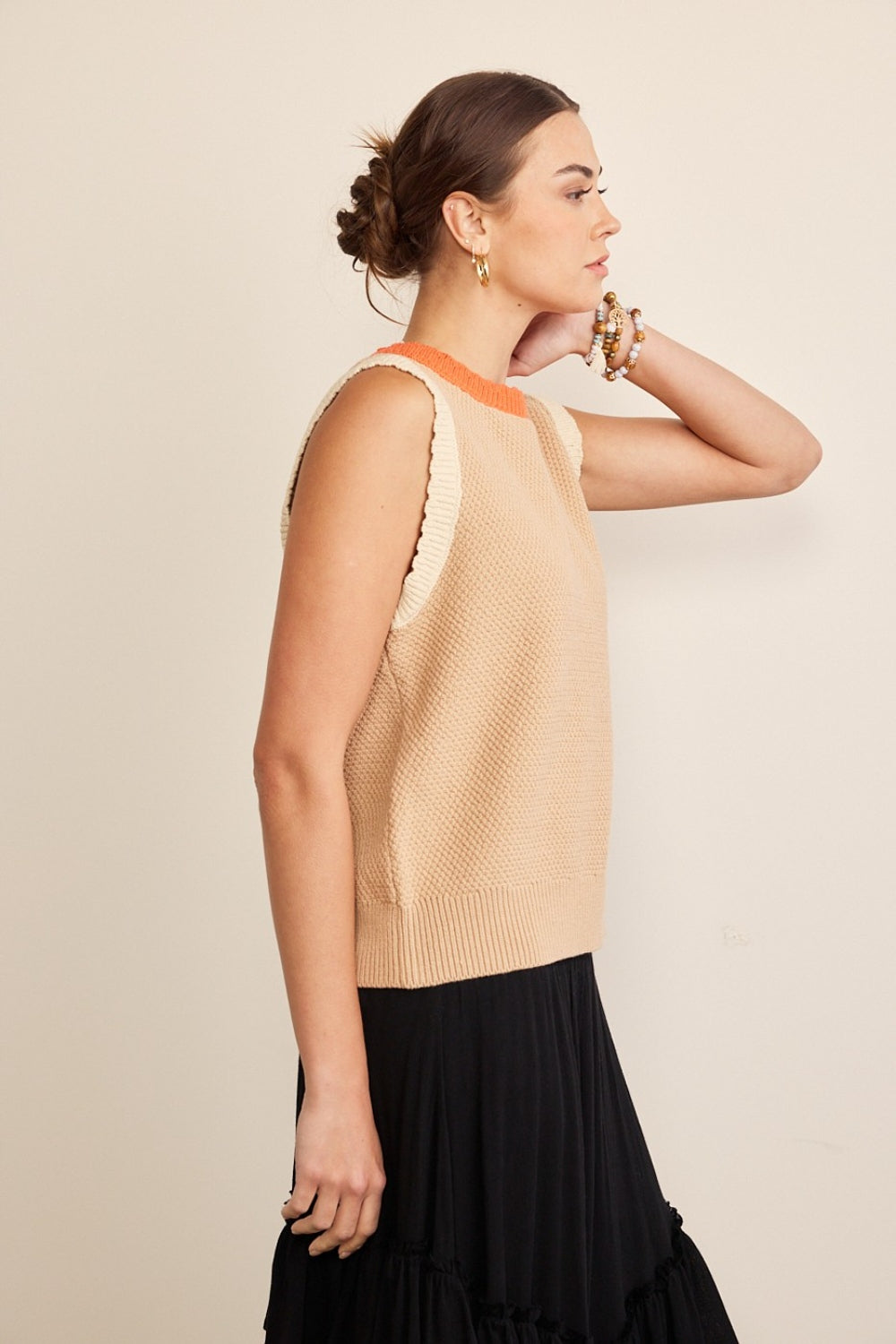 In February Contrast Round Neck Sweater Vest - Charming Charlie