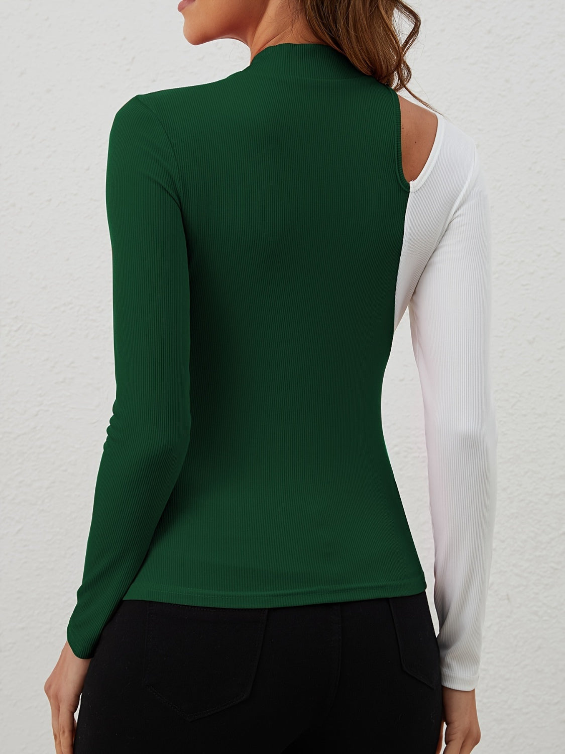 Cutout Contrast Mock Neck Long Sleeve T-Shirt - Charming Charlie