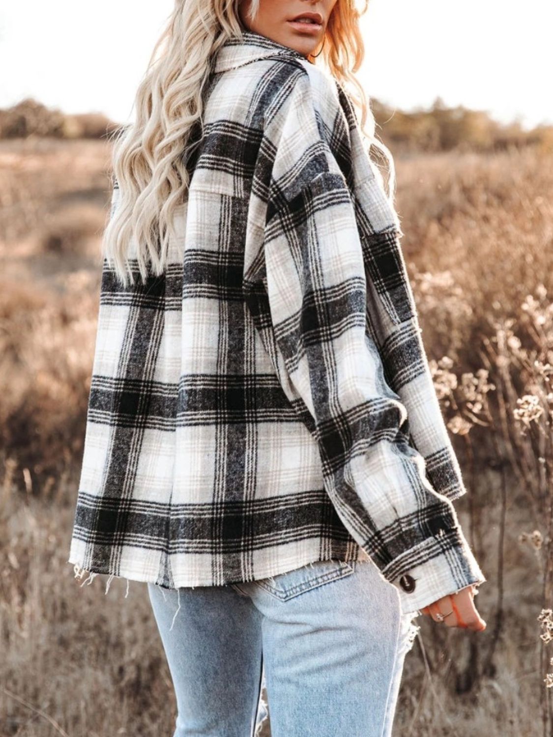 Pocketed Plaid Button Down Long Sleeve Shacket - Charming Charlie