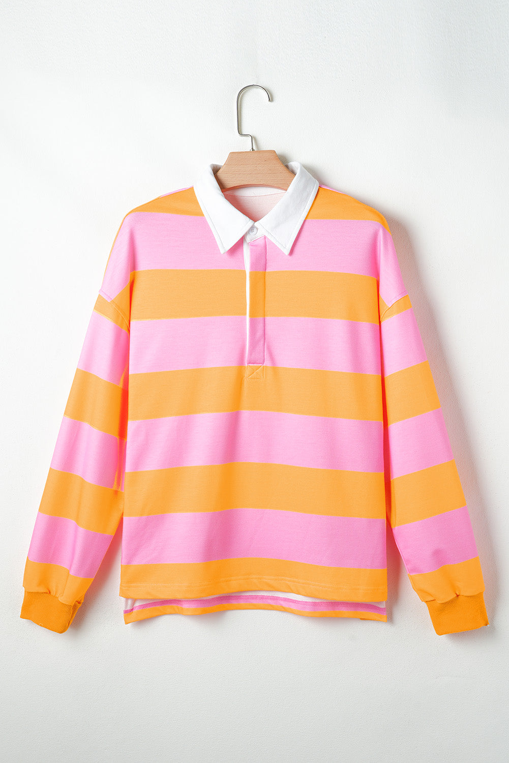 Contrast Striped Collared Neck Long Sleeve Sweatshirt - Charming Charlie