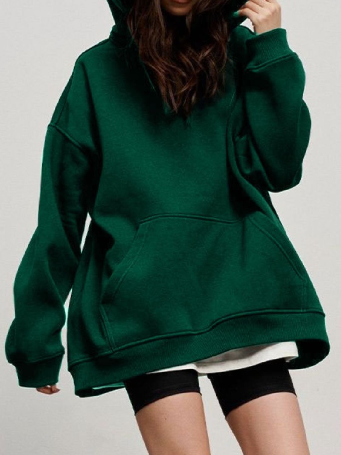 Pocketed Dropped Shoulder Long Sleeve Hoodie - Charming Charlie