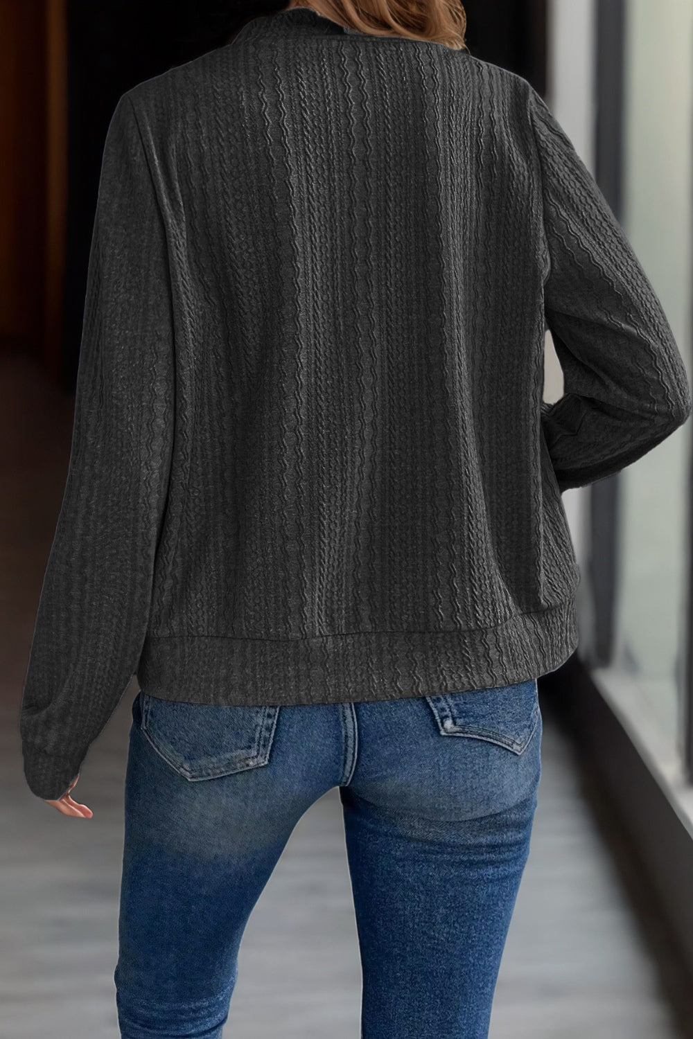 Baseball Collar Zip Up Long Sleeve Jacket - Charming Charlie