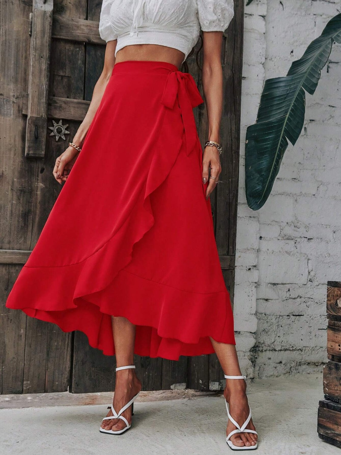 Tied Ruffled Midi Skirt - Charming Charlie