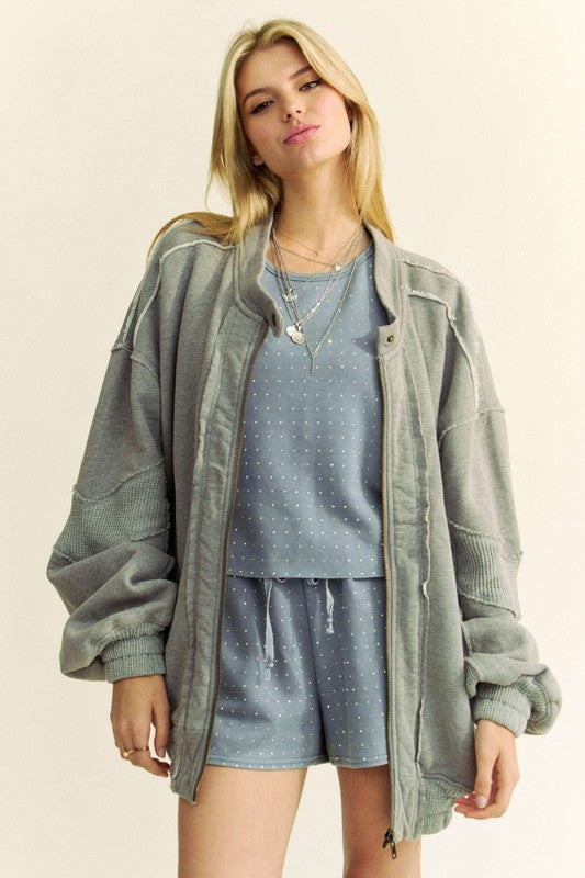 Davi & Dani Exposed Seam Zip Up Dropped Shoulder Jacket - Charming Charlie