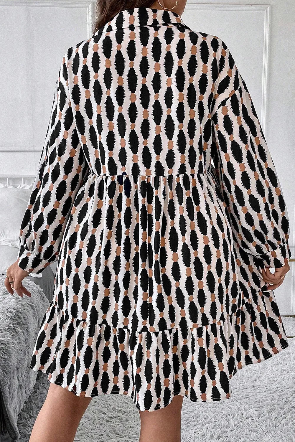 Plus Size Printed Johnny Collar Long Sleeve Dress - Charming Charlie