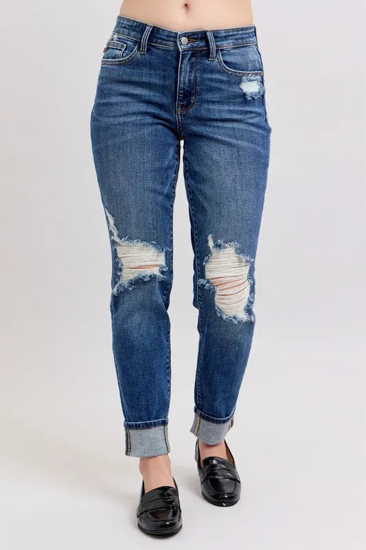 Judy Blue Melanie Full Size High Waisted Distressed Boyfriend Jeans