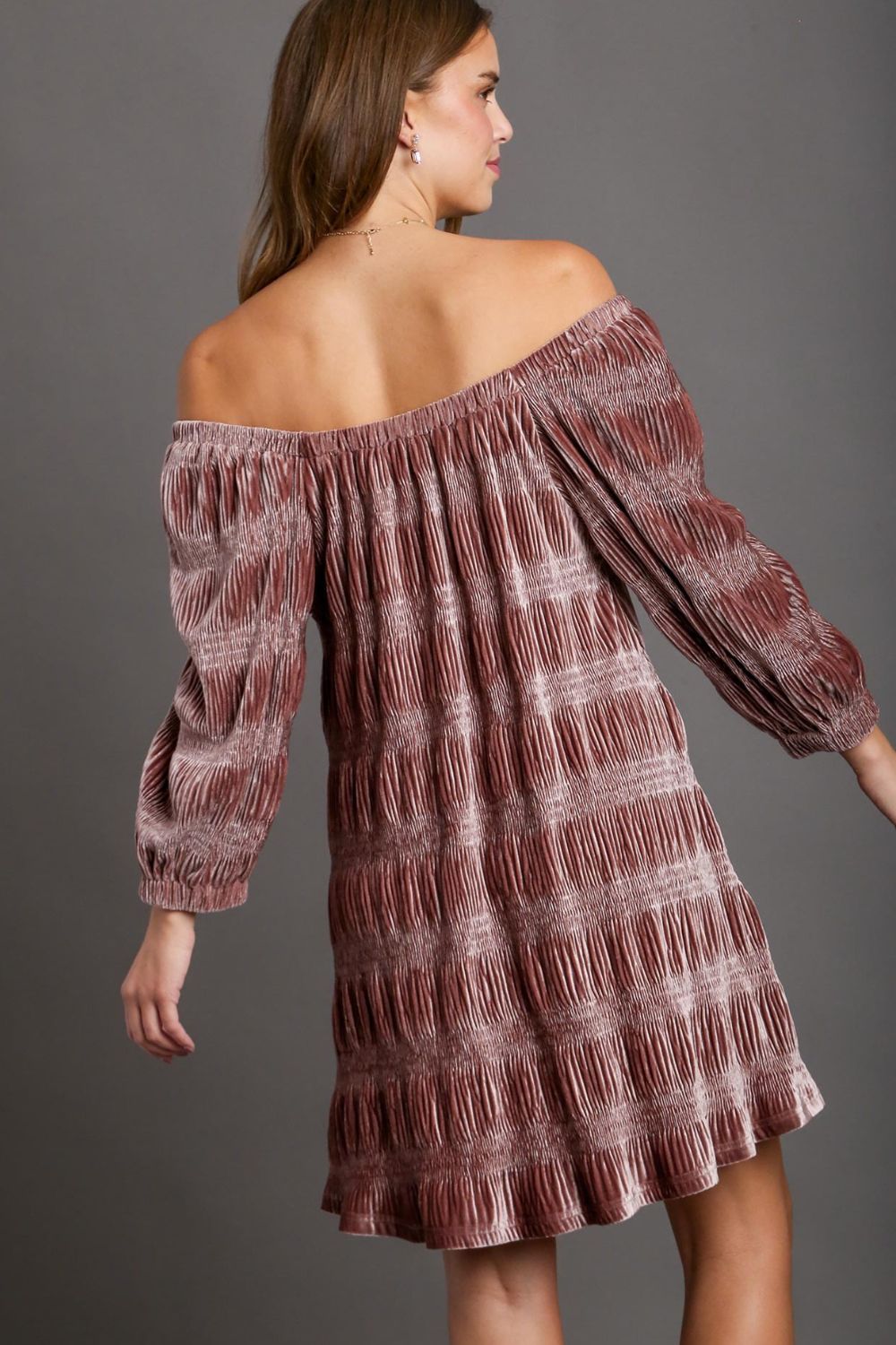 Umgee Off-Shoulder Balloon Sleeve Velvet Mini Dress - Charming Charlie