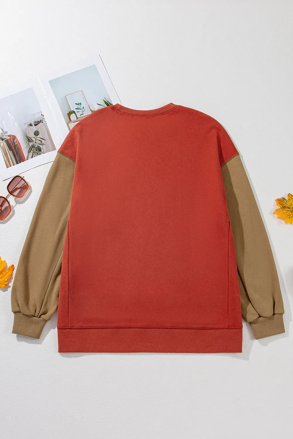 Contrast Round Neck Long Sleeve Sweatshirt - Charming Charlie
