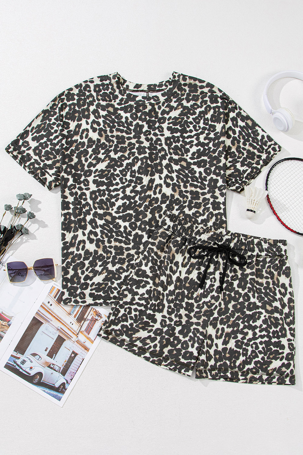 Leopard Round Neck Top and Shorts Set - Charming Charlie