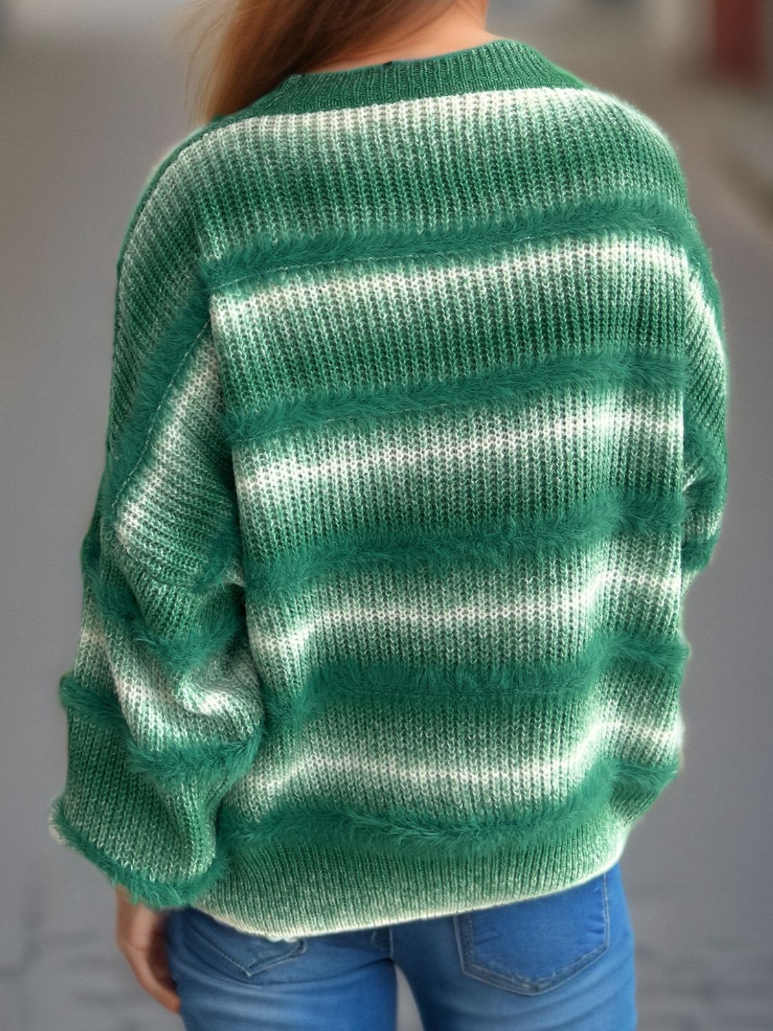 Gradient Round Neck Dropped Shoulder Sweater - Charming Charlie