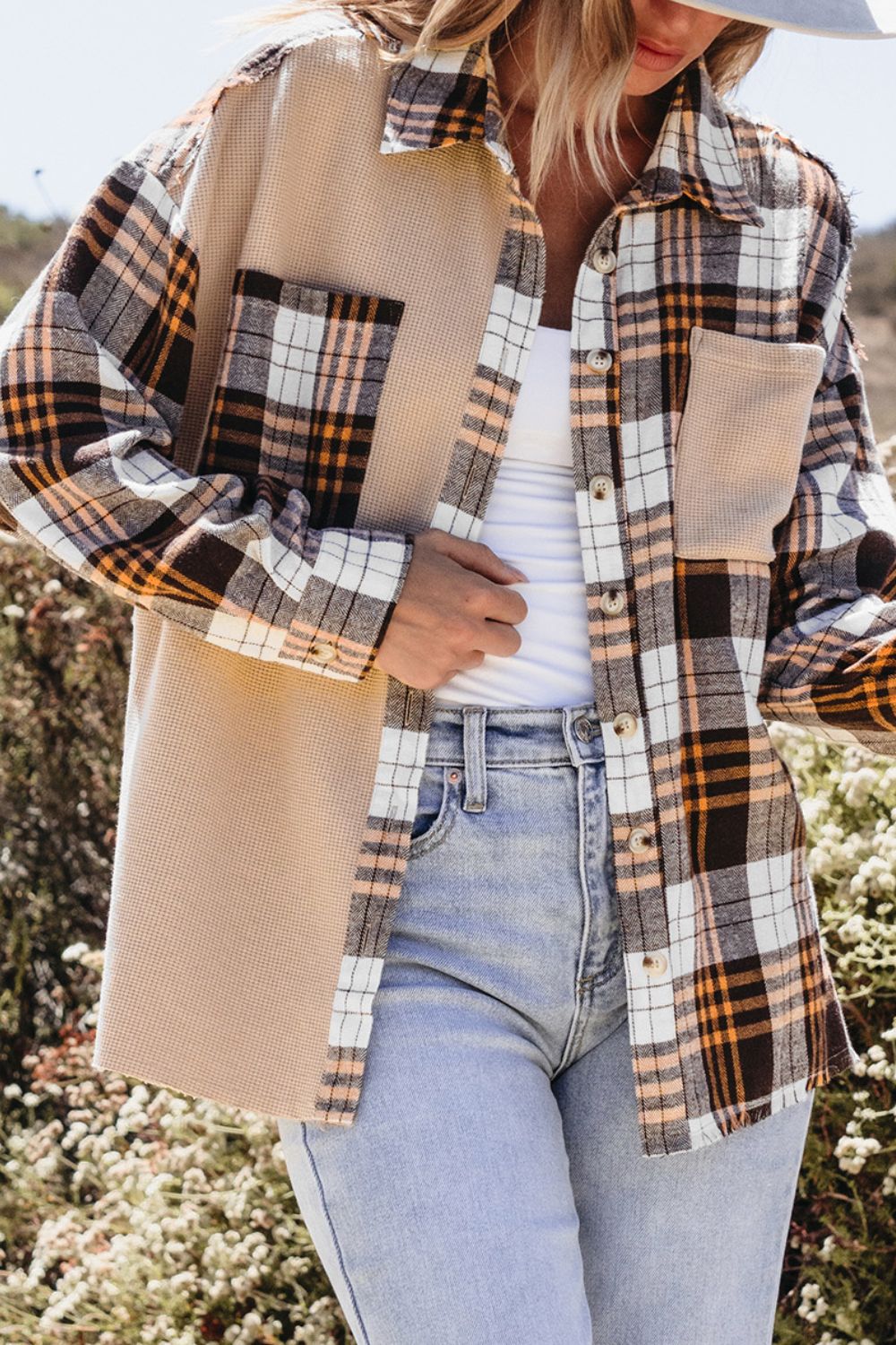 Plaid Button Up Long Sleeve Shacket - Charming Charlie