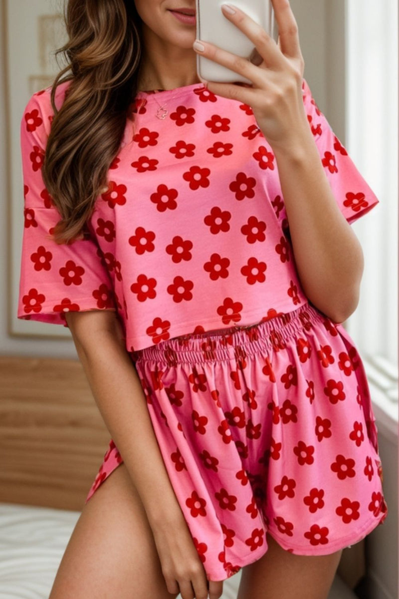 Color Block Round Neck Top and Shorts Set main image 1