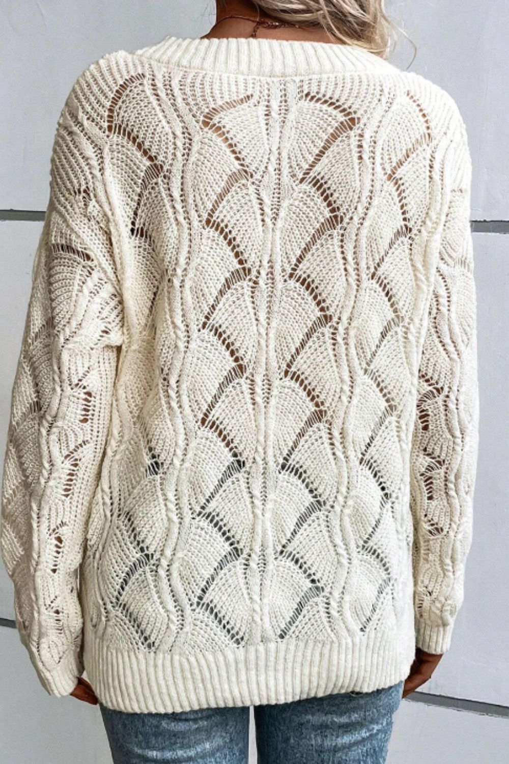 Openwork V-Neck Long Sleeve Sweater - Charming Charlie