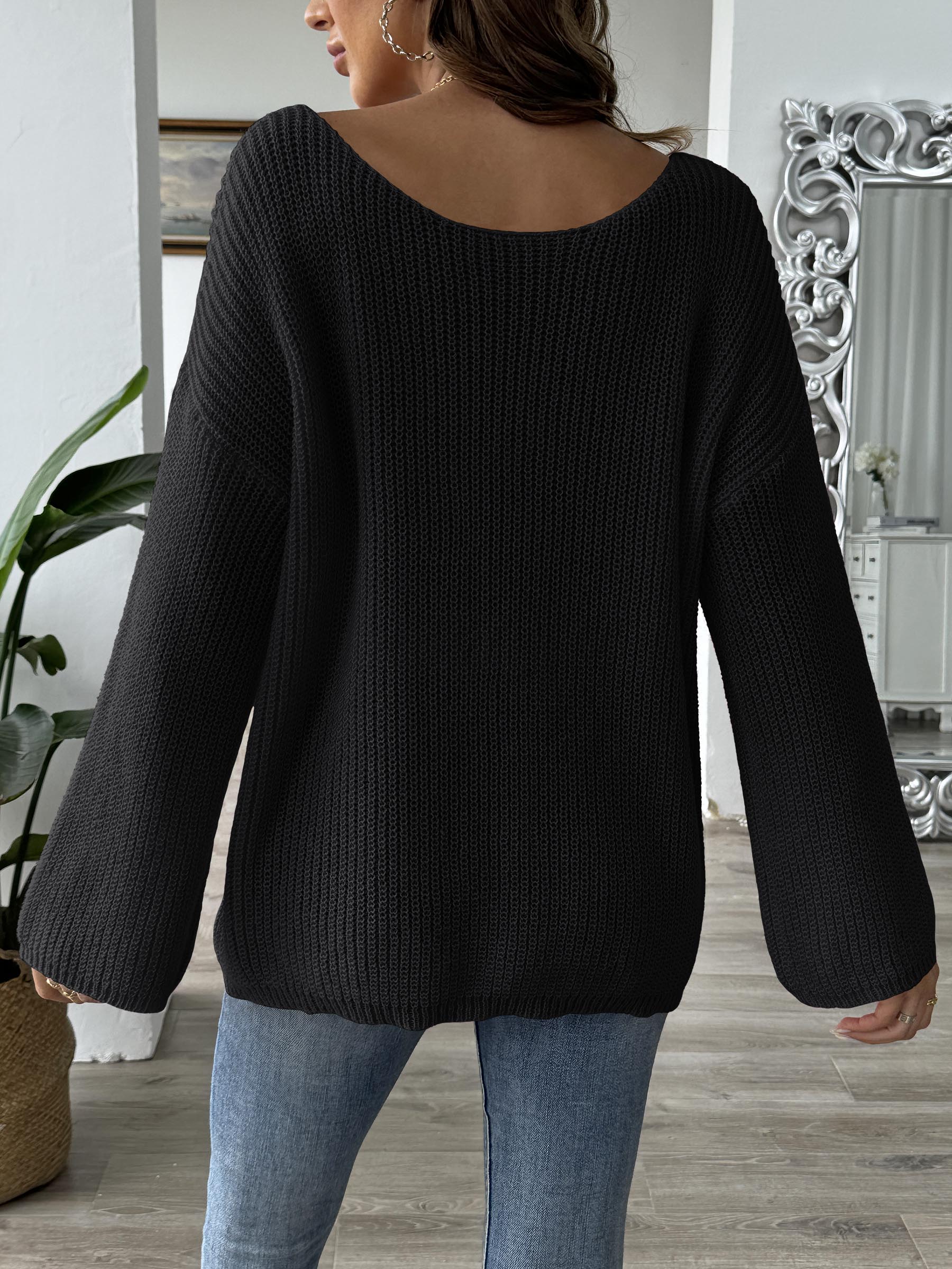 Flower Round Neck Long Sleeve Sweater - Charming Charlie