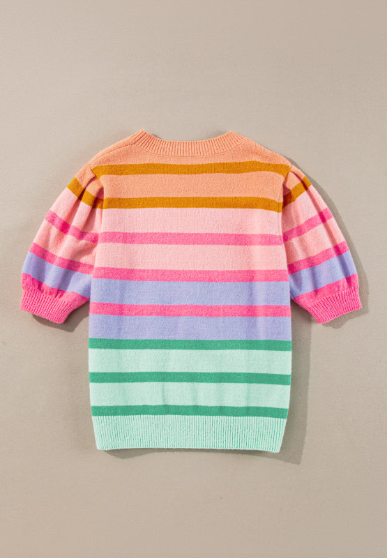 Striped Round Neck Half Sleeve Sweater - Charming Charlie