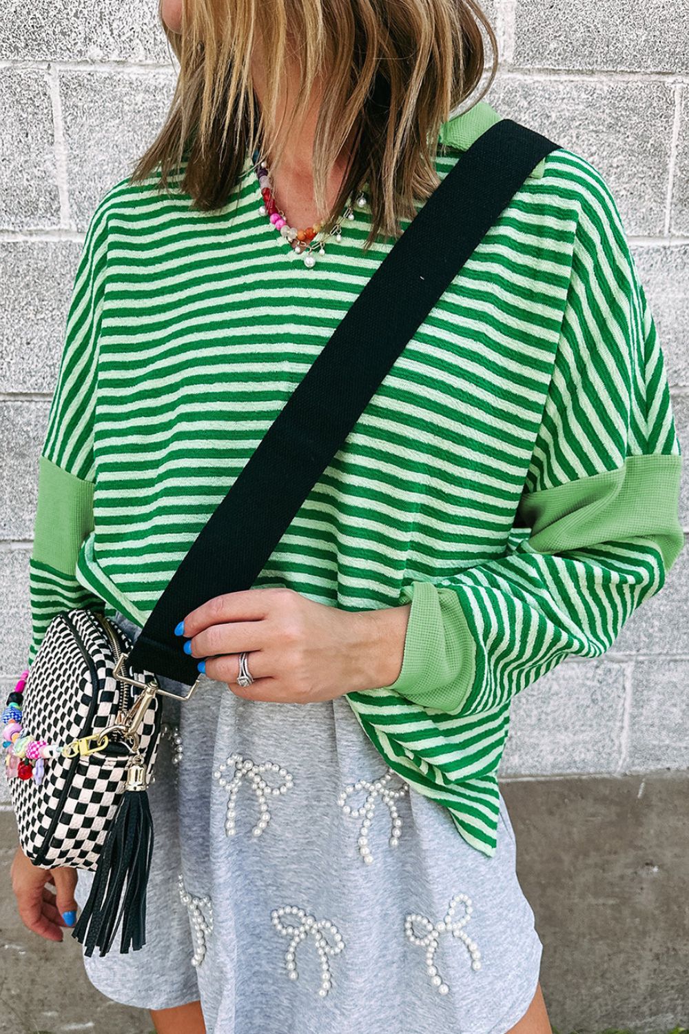 Stripe Johnny Collar Long Sleeve Top - Charming Charlie